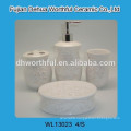 4 pcs of ceramic bathroom accessories with embossed design for hotel